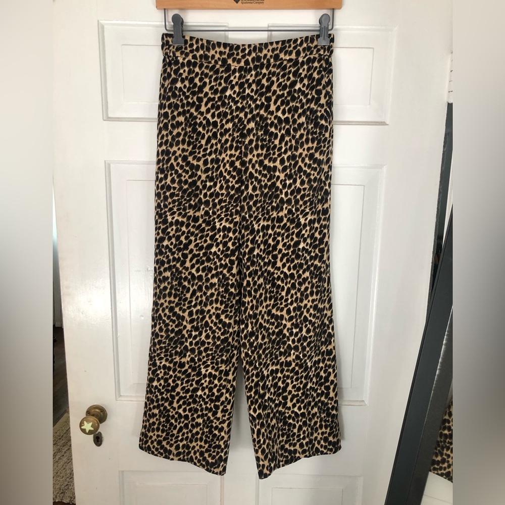J. Crew Leopard-Print Wide Leg Pants in Tan and Black